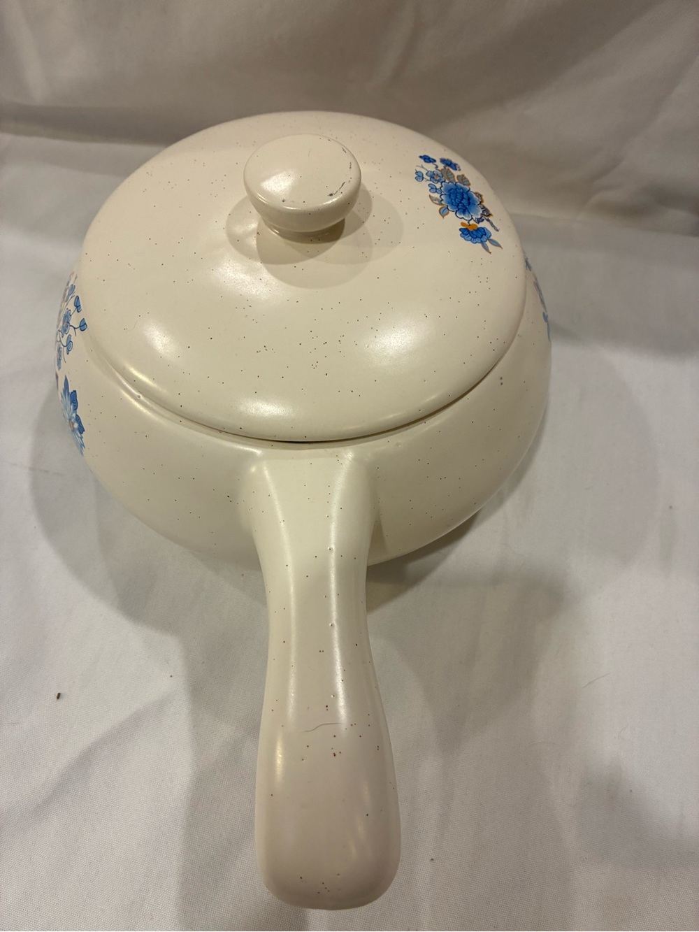 Romco USA French Onion Soup Crock Bowl W/Lid & Handle Blue Orange Flowers Cream